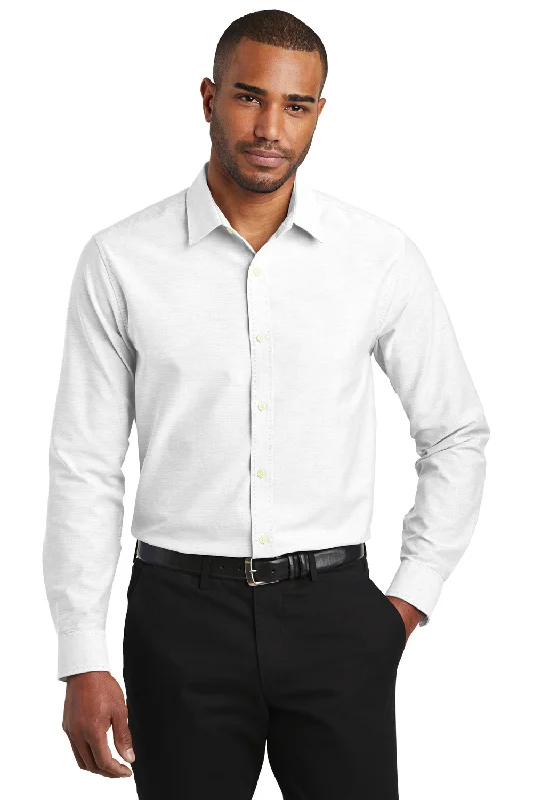 Bold Urban Port Authority Mens SuperPro Oxford Wrinkle Resistant Long Sleeve Button Down Shirt - White