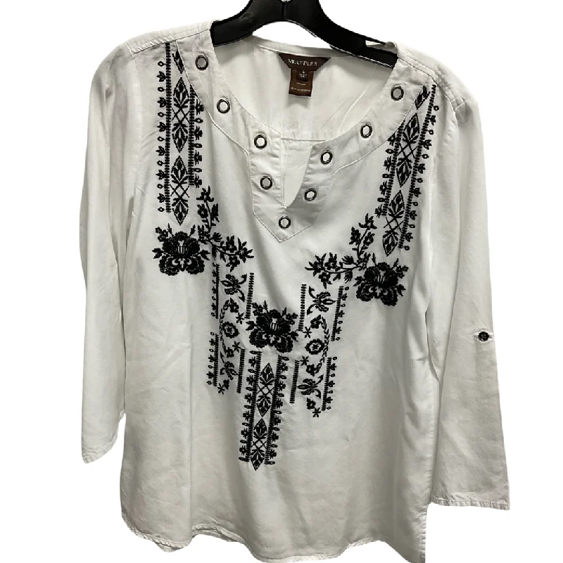 Vintage Retro Top Long Sleeve By Multiples In White, Size: S