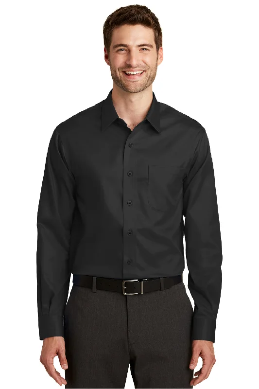 Sophisticated Streetwear Port Authority Mens Wrinkle Resistant Long Sleeve Button Down Shirt w/ Pocket - Black - Closeout