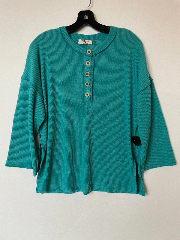 Modern Essentials Top Long Sleeve By Zenana Outfitters In Blue, Size: S