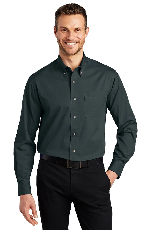 Timeless Layers Port Authority Mens Long Sleeve Button Down Shirt w/ Pocket - Classic Navy Blue