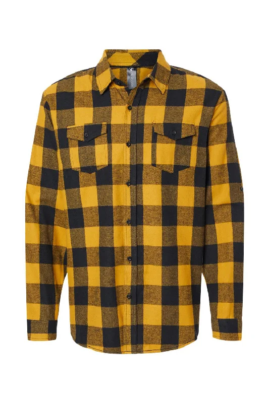 Chic Basics Burnside Mens Flannel Long Sleeve Button Down Shirt w/ Double Pockets - Gold/Black