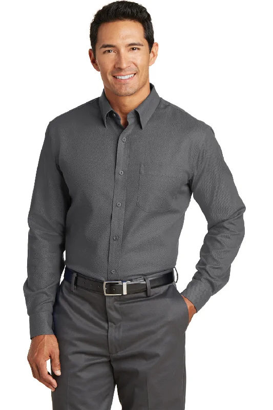 Rugged Minimalism Red House Mens Wrinkle Resistant Long Sleeve Button Down Shirt w/ Pocket - Dark Charcoal Grey - Closeout