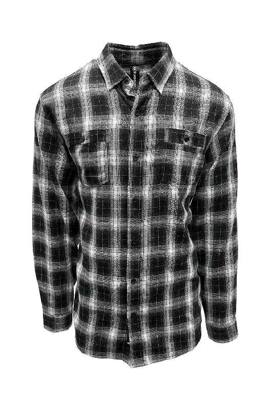 Trendy Tailoring Burnside Mens Perfect Flannel Long Sleeve Button Down Shirt w/ Double Pockets - Black/White