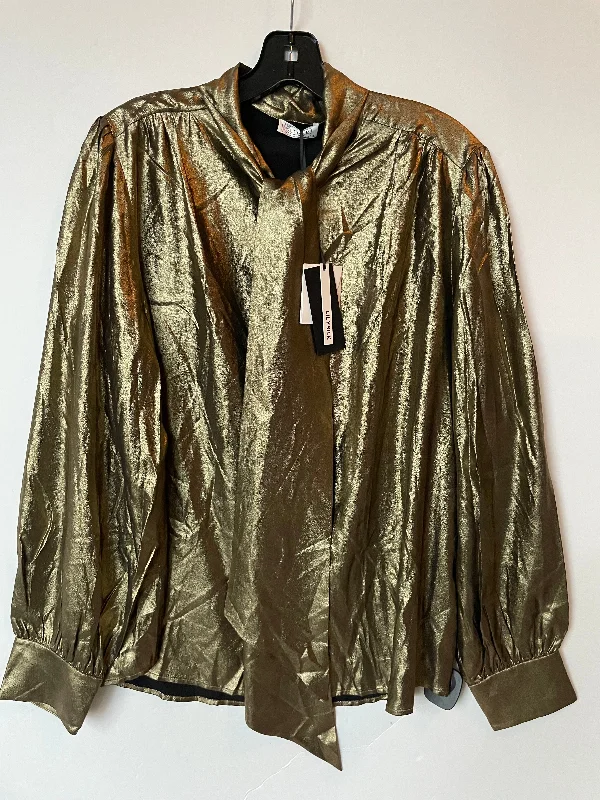 Bold Streetwear Top Long Sleeve By Lily Silk In Gold, Size: Xl