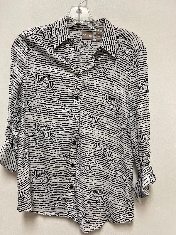 Futuristic Casual Top Long Sleeve By Chicos In Black & White, Size: S