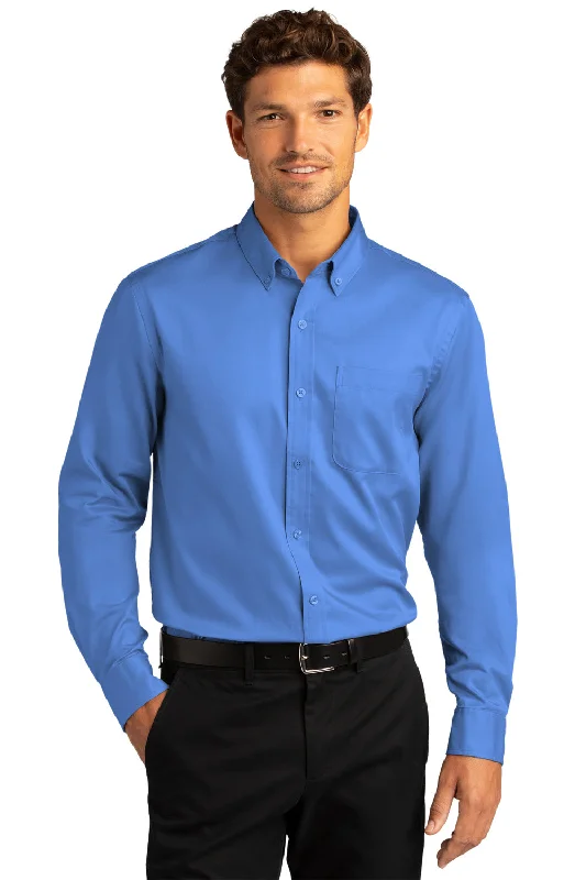 Contemporary Pastels Port Authority Mens SuperPro Wrinkle Resistant React Long Sleeve Button Down Shirt w/ Pocket - Ultramarine Blue