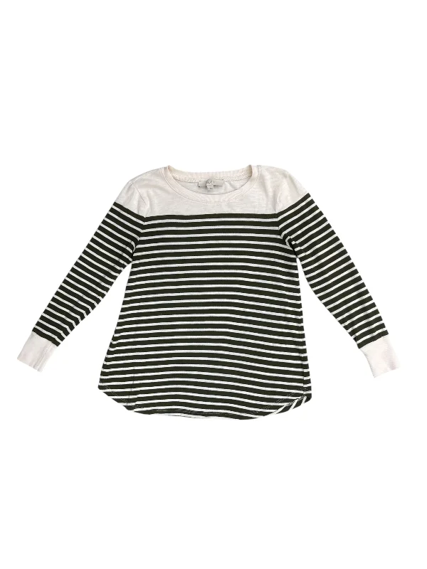 Streetwear Classics Top Long Sleeve By Loft In Green & White, Size: S