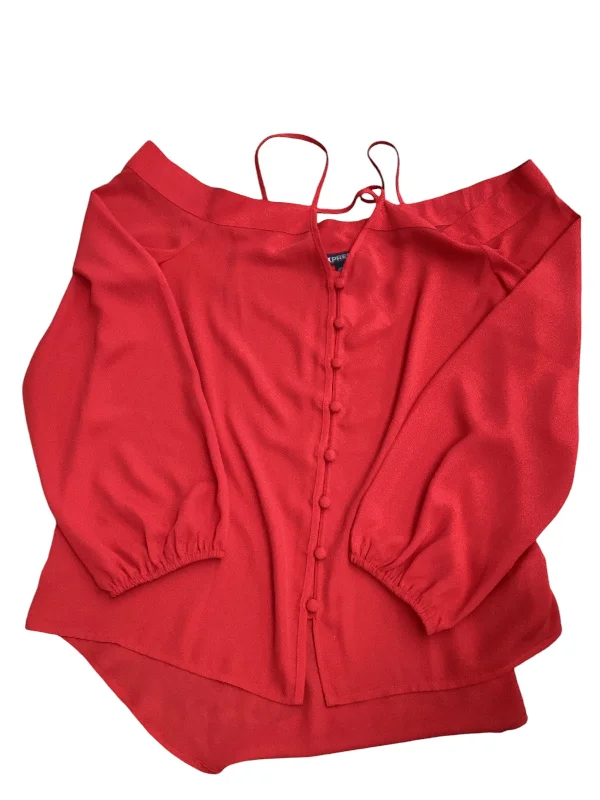 Sporty Tailoring Top Long Sleeve By Express In Red, Size: S