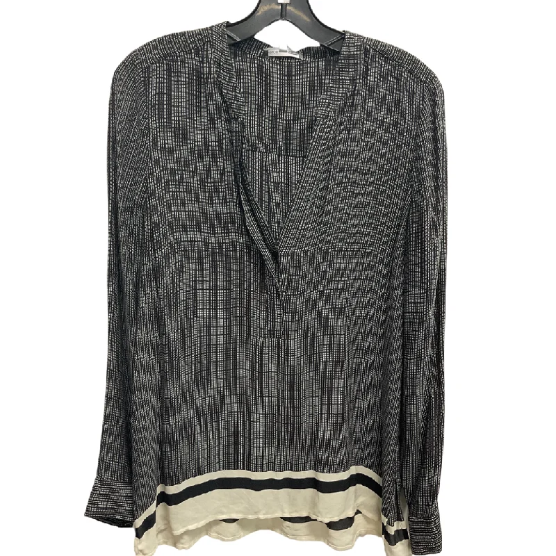 Sleek Layers Top Long Sleeve By Vince In Black & Cream, Size: L