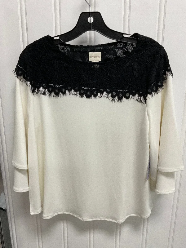 Classic Patterns Top Long Sleeve By Chicos In Black & White, Size: Mp