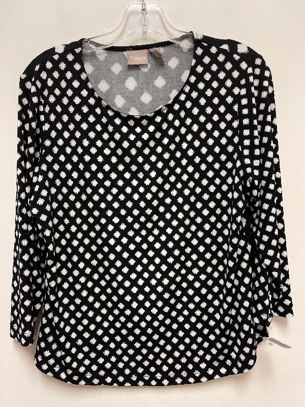 Classic Sporty Top Long Sleeve By Chicos In Black & White, Size: M