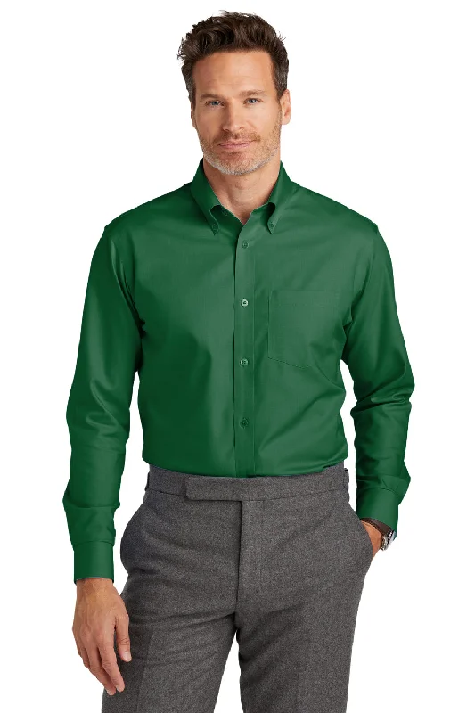 Tailored Grunge Brooks Brothers Mens Wrinkle Resistant Nailhead Long Sleeve Button Down Shirt w/ Pocket - Club Green