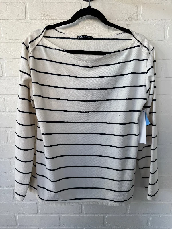 Sporty Edge Top Long Sleeve By Zara In Black & Cream, Size: L