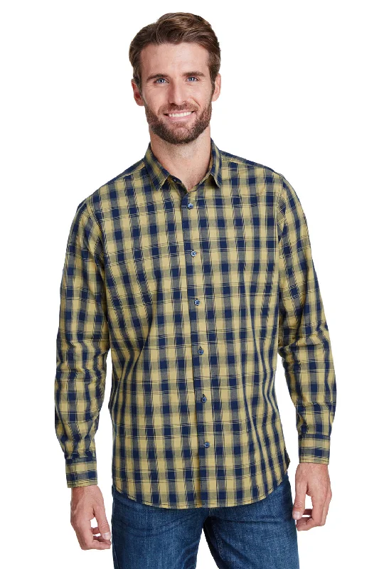 Weekend Chic Artisan Collection Mens Mulligan Check Long Sleeve Button Down Shirt - Camel Brown/Navy Blue