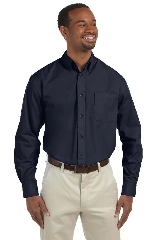 Smart Layering Harriton Mens Essential Long Sleeve Button Down Shirt w/ Pocket - Navy Blue