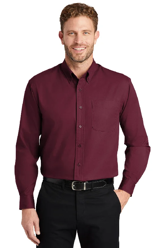 Simplistic Outfit CornerStone Mens SuperPro Stain Resistant Long Sleeve Button Down Shirt w/ Pocket - Burgundy