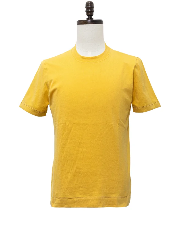 Tailored Grunge Brunello Cucinelli Mens New Solid Yellow Crew Neck Cotton Tee Shirt