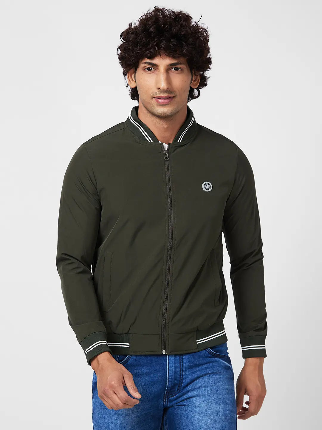 Soft Elegance Men'S Shell Jacket With Contrast Rib Tipping & Br and ed Label At Chest