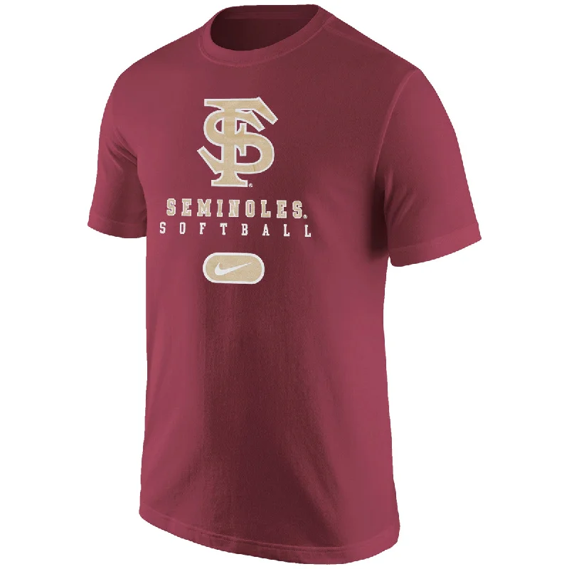 Clean Fashion Nike Men's Cotton Short Sleeve T-shirt with FS Seminoles Softball Design - Garnet