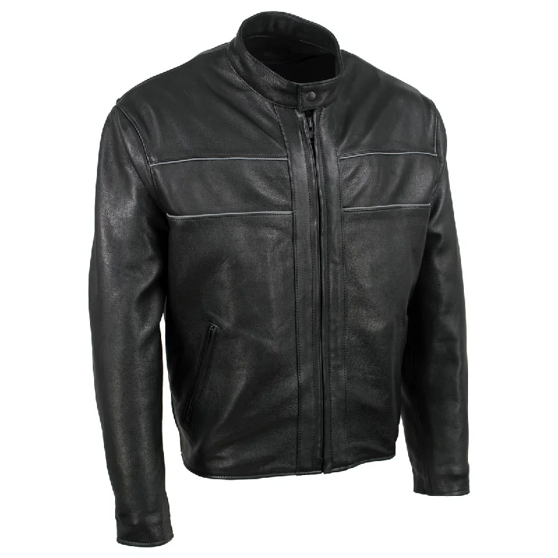 Sporty Tailoring Hot Leathers JKM5003 USA Made Men's 'Echo' Premium Black Leather Motorcycle Jacket with Reflective Piping