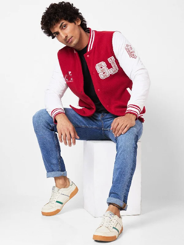 Modern Sporty Spykar Straight Fit Polyester Red Full Sleeves Jackets For Men