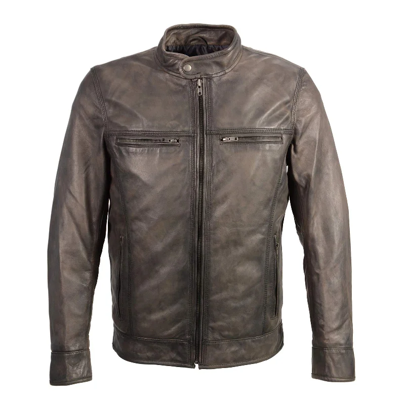 Modern Basics Milwaukee Leather SFM1800 Men's 'Cafe Racer' Anthracite Lambskin Leather Jacket