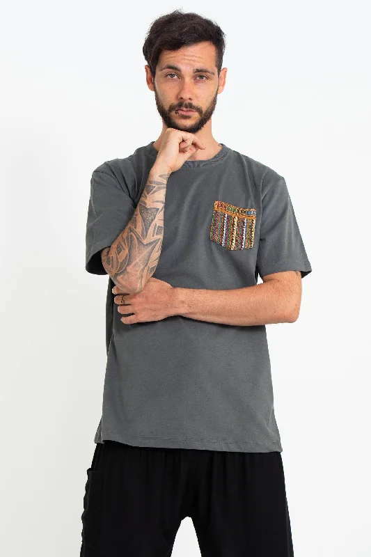 Classic Utility Unisex Cotton T-Shirt with Tribal Pocket in Gray