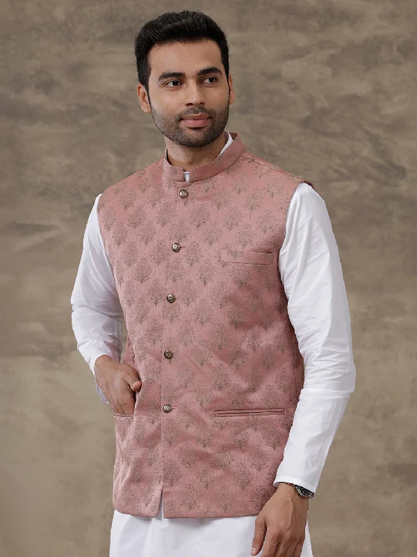 Clean Lines Men Ethnic Jacket Orangy Pink