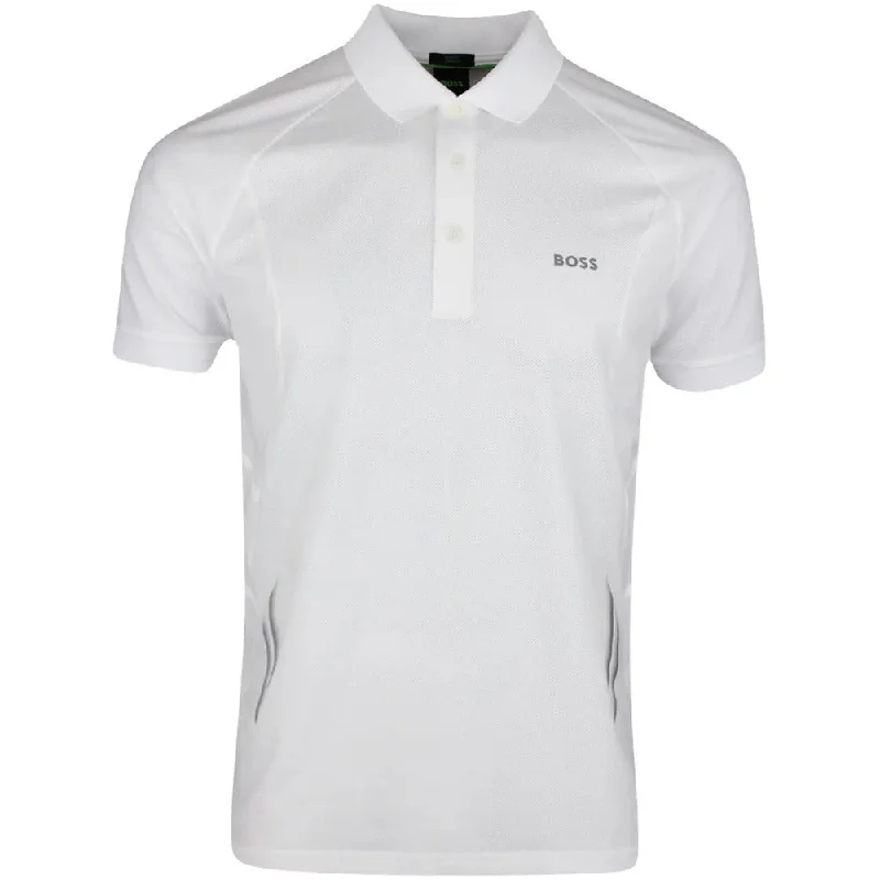 Trendy Tailoring Hugo Boss Men's Piraq Active 1 Training Polo Shirt, White