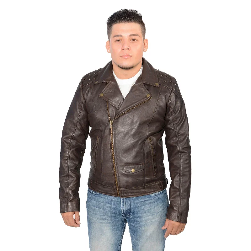 Timeless Layers Milwaukee Leather SFM1825 Men's 'Studded' Brown Leather Motorcycle Style Jacket