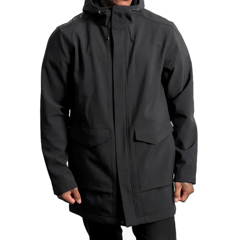 Futuristic Casual Soft Shell Parka - Black