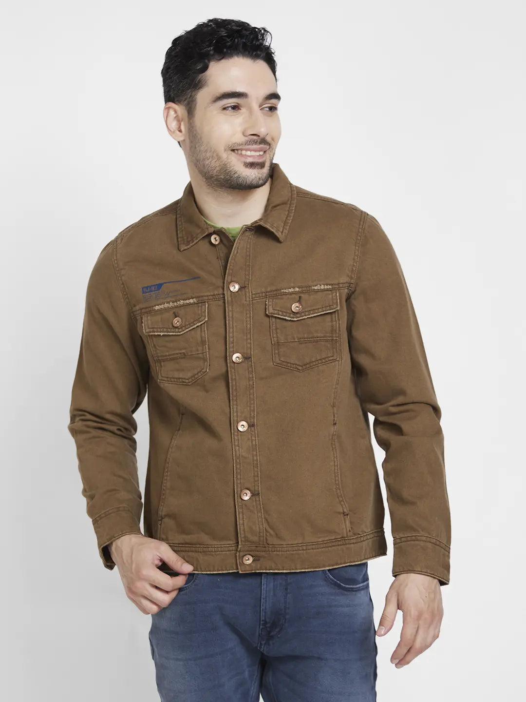 Simple Aesthetic Spykar Men American Khaki Cotton Regular Fit Denim Jacket