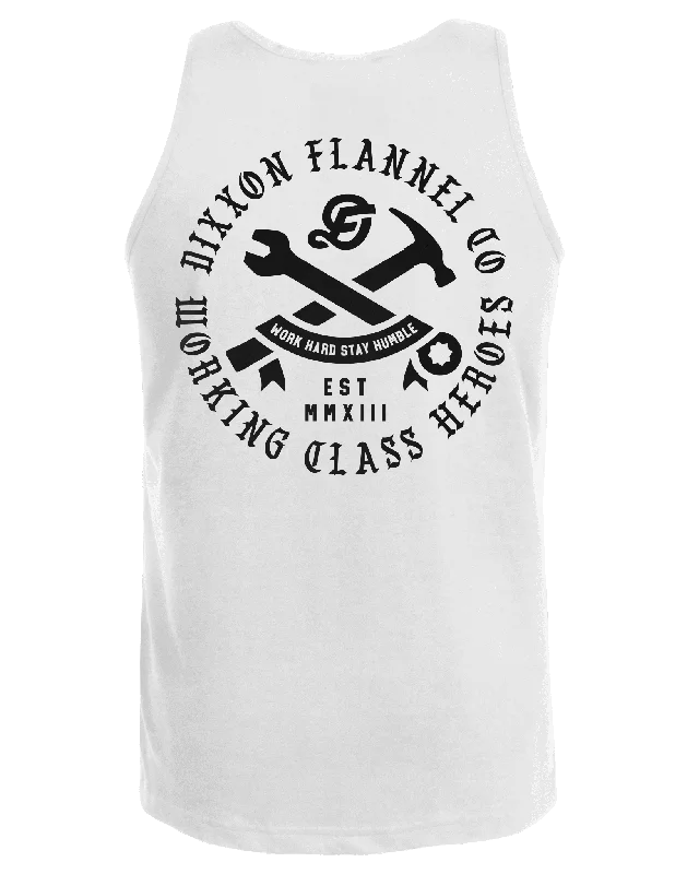 Casual Utility Black Working Class Badge Tank - White