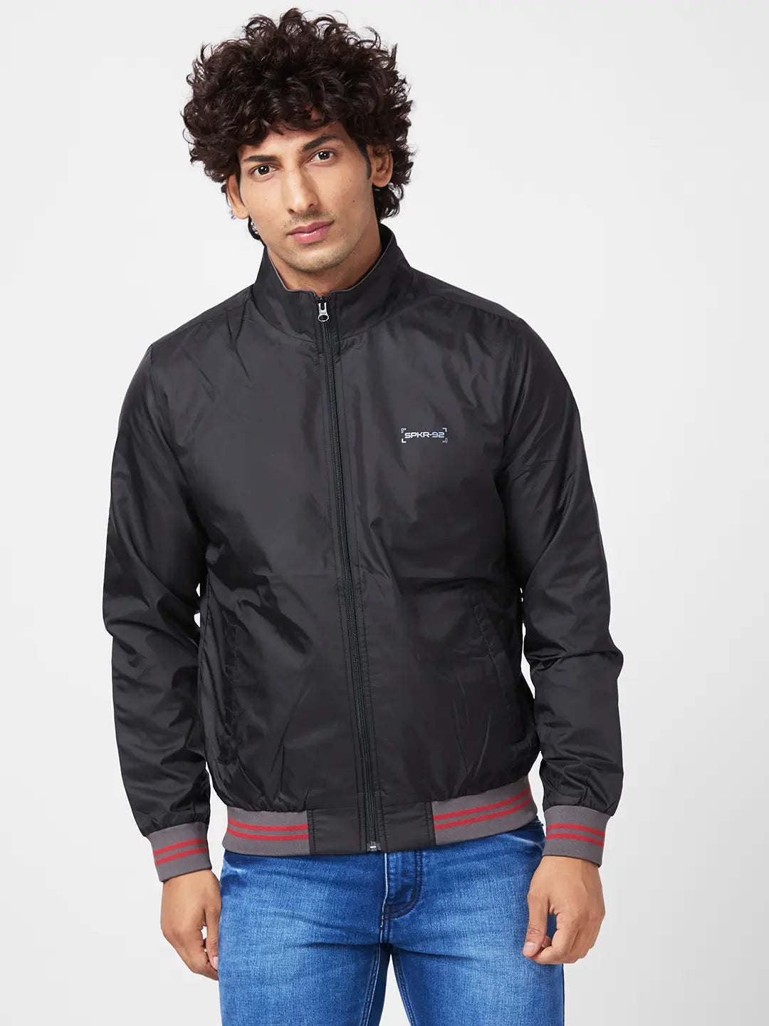 Modern Fitwear Men'S Shell Jacket With Chest Embroidery & Contrast Rib Detail