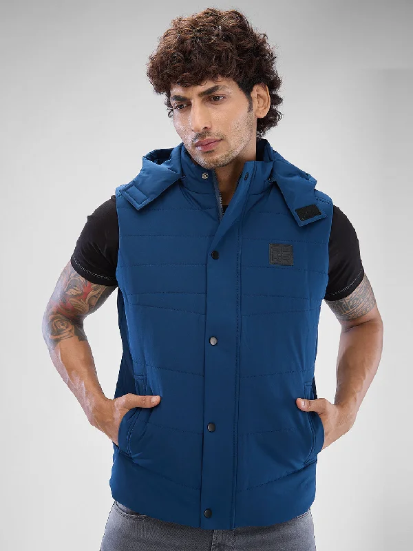 Everyday Utility Spykar Teal Blue Polyester Sleeveless Jacket For Men