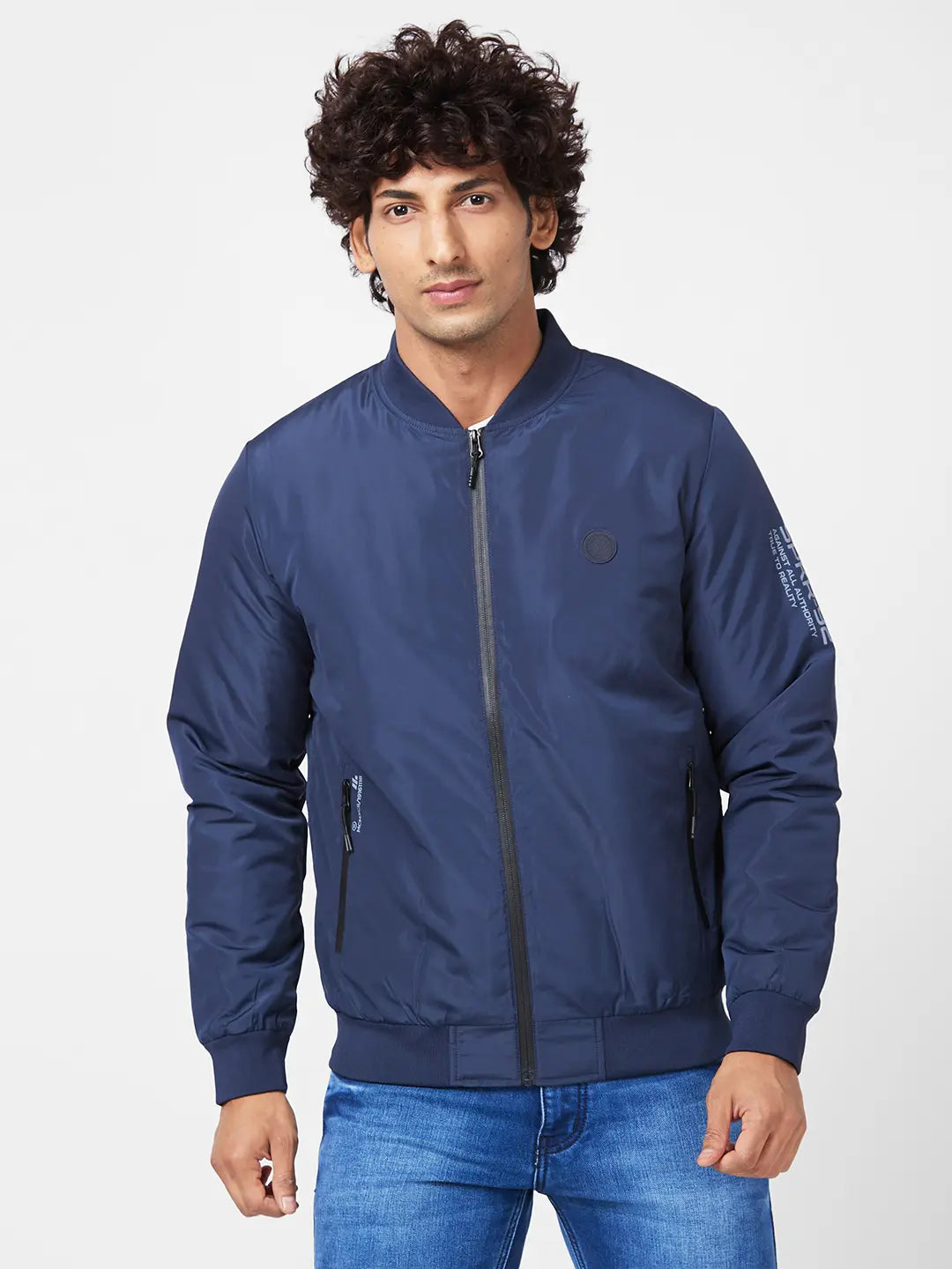 Modern Simplicity Men'S Puffer Jacket With Sleeve & Zipper Pocket Printed Details