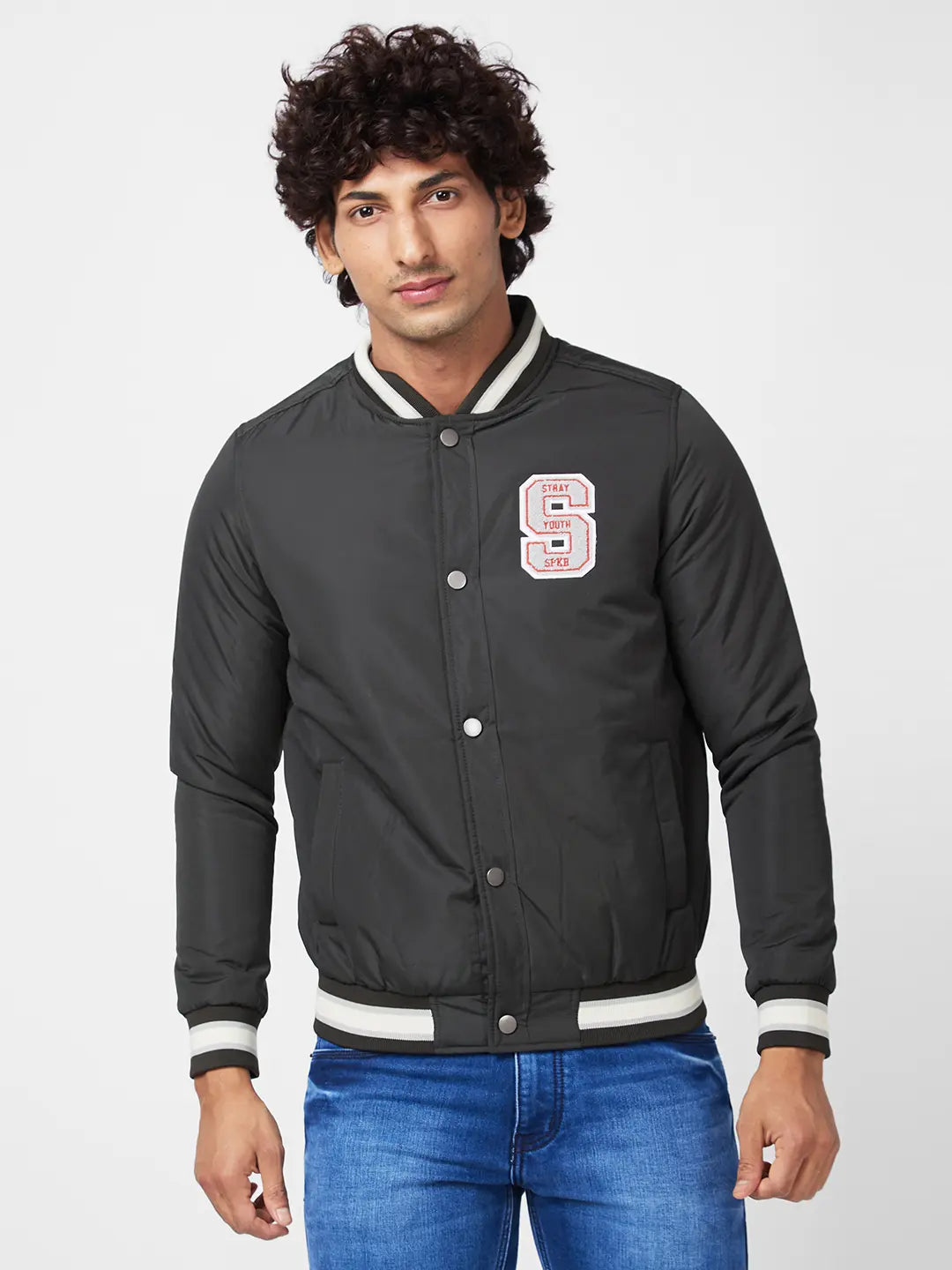 Simplistic Layers Men'S Varsity Jacket With Towel Embroidery Badges