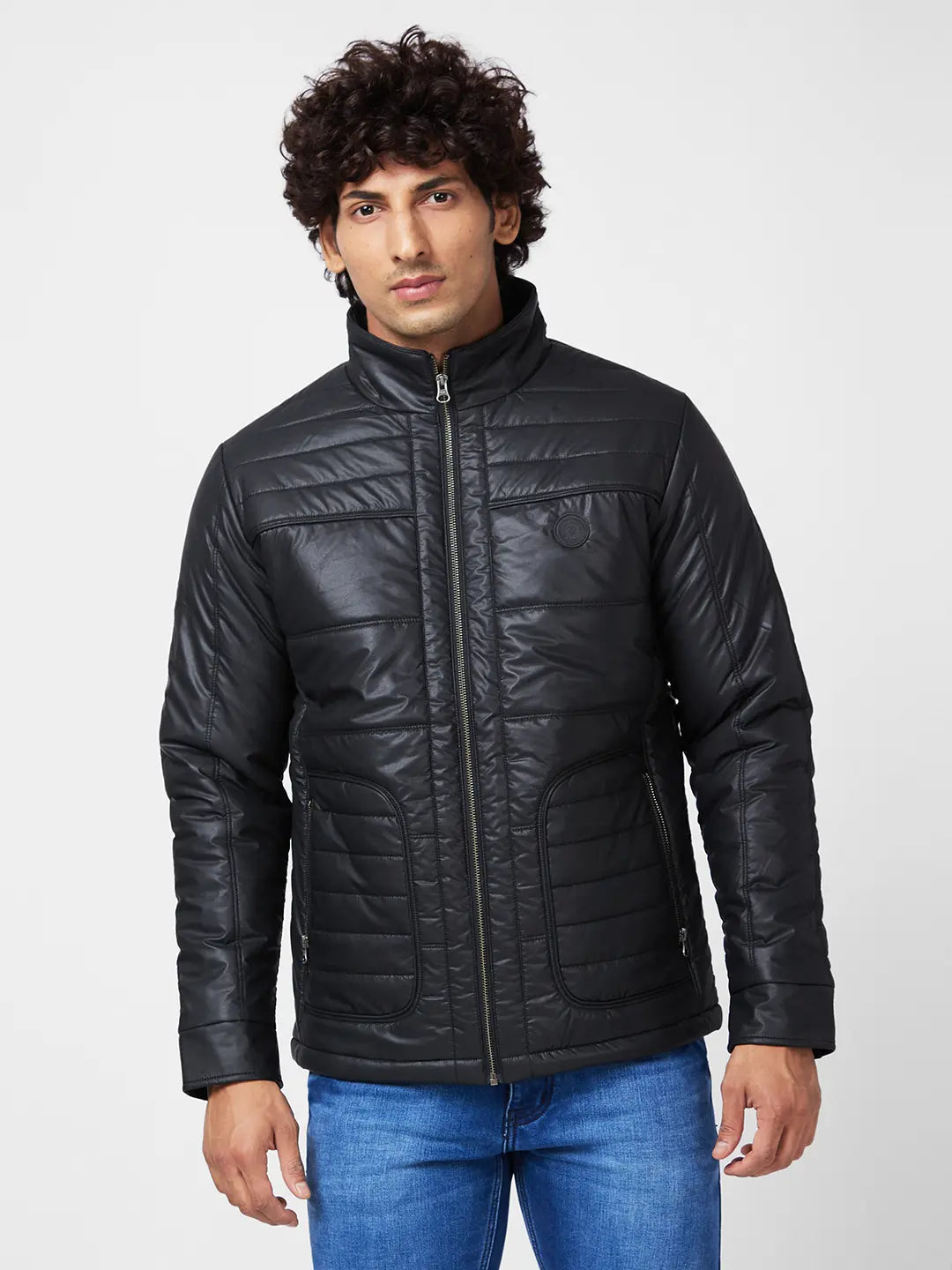 Weekend Minimalism Men'S Leather Look Jacket With Chest Silicon Badge