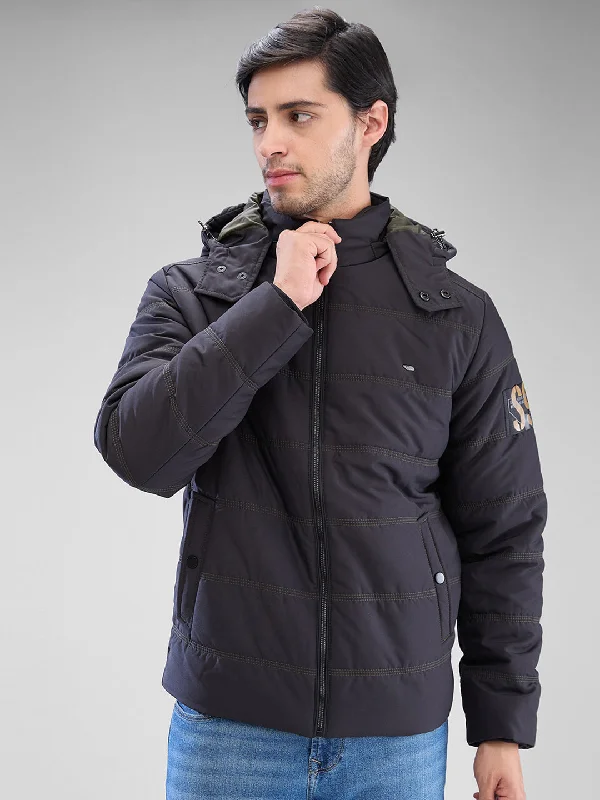 Urban Chic Spykar Jet Black Polyester Full Sleeve Jacket For Men