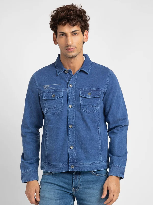 Sophisticated Casual Spykar Men Blue Cotton Slim Fit Denim Jacket