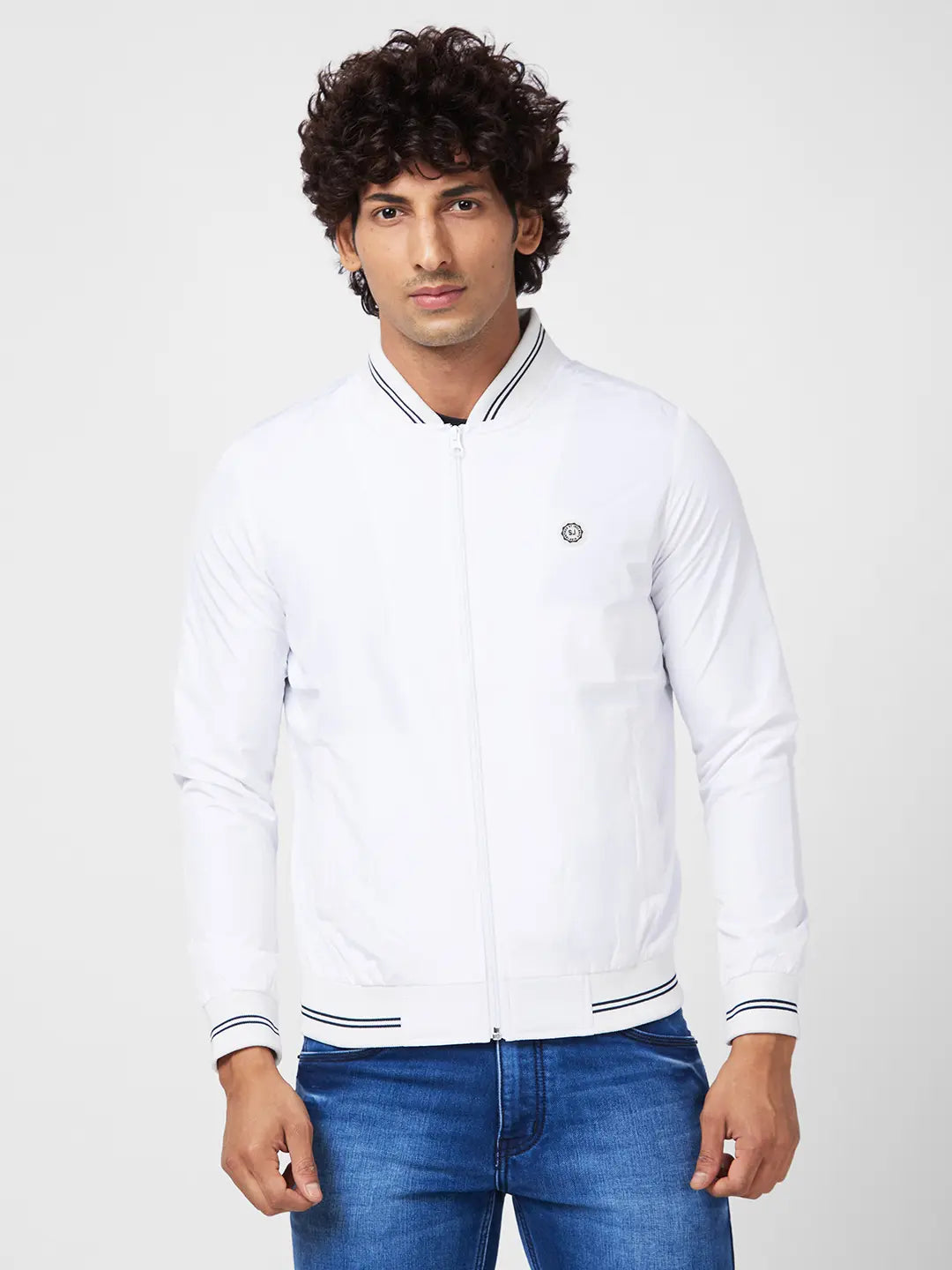 Sophisticated Minimalism Men'S Shell Jacket With Contrast Rib Tipping & Br and ed Label At Chest