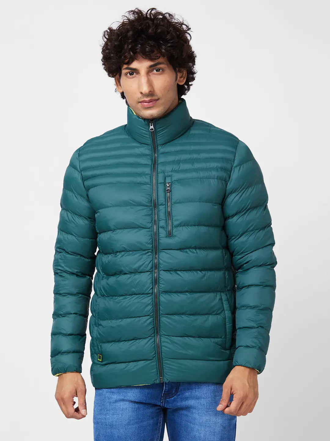 Sleek Layers Men'S Packable Puffer Jacket With Br and ed Print On Neck