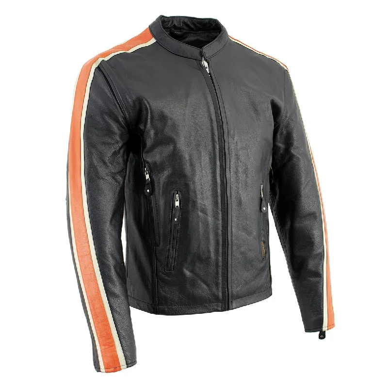 Neutral Patterns Hot Leathers XSM1007 Men's Black Motorcycle Jacket with Orange and Cream Stripes