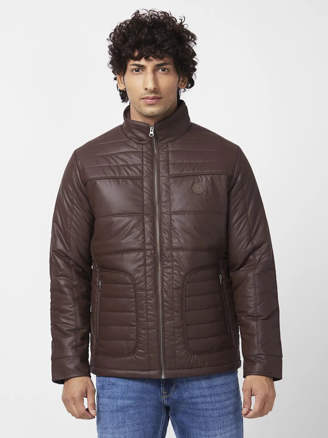 Chic Simplicity Men'S Leather Look Jacket With Chest Silicon Badge