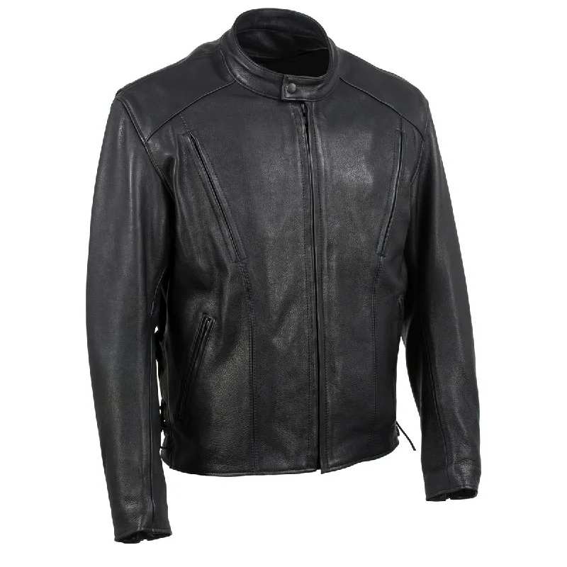 Casual Utility Hot Leathers JKM5002 USA Made Men's 'Air Stream' Vented Black Premium Leather MC Jacket with Side Laces