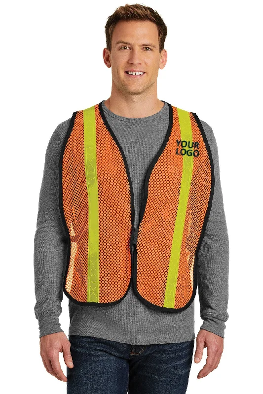 Classic Retro Port Authority Mesh Enhanced Visibility Custom Vests, Safety Orange