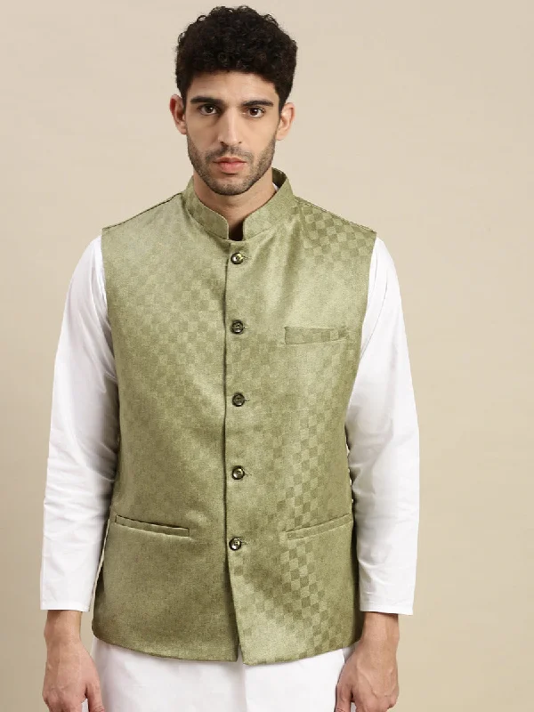 Classic Sporty Men Ethnic Jacket Olive Green DD8