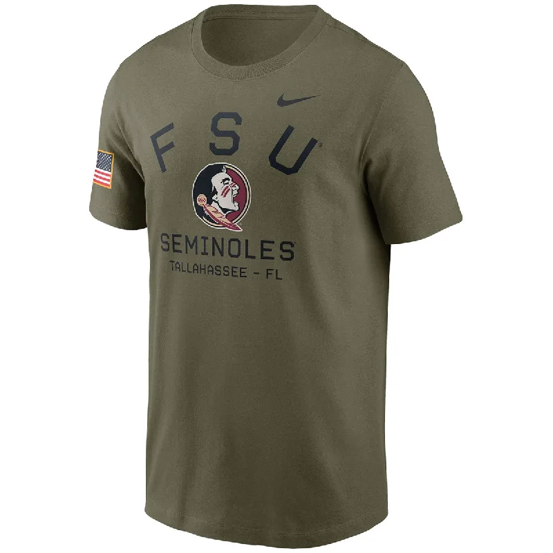 Cozy Tailoring Nike Men's FSU Seminole Logo/Seminoles Design Short Sleeve Dri-fit Team Issue Military T-shirt - Olive