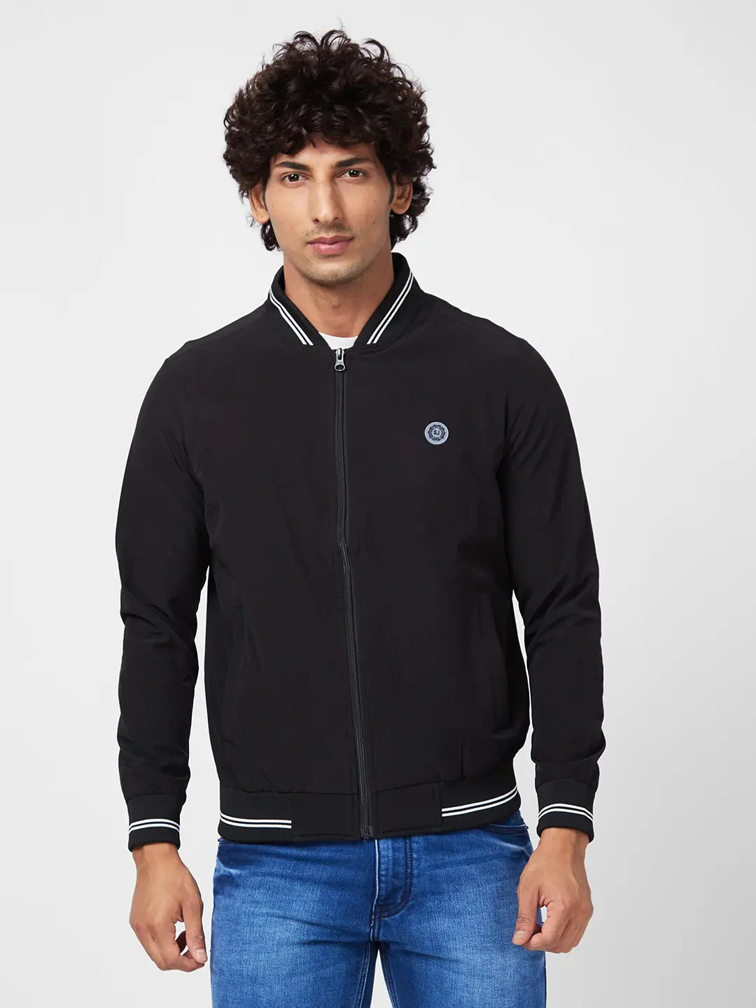 Structured Casual Men'S Shell Jacket With Contrast Rib Tipping & Br and ed Label At Chest